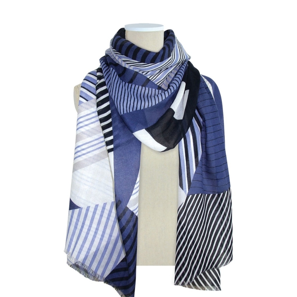 Lila & Meester Elegant Blue and White Striped Scarf